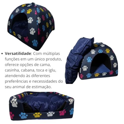 Cama Pet 2x1 Casinha Cabana Toca Iglu Pata Colorida