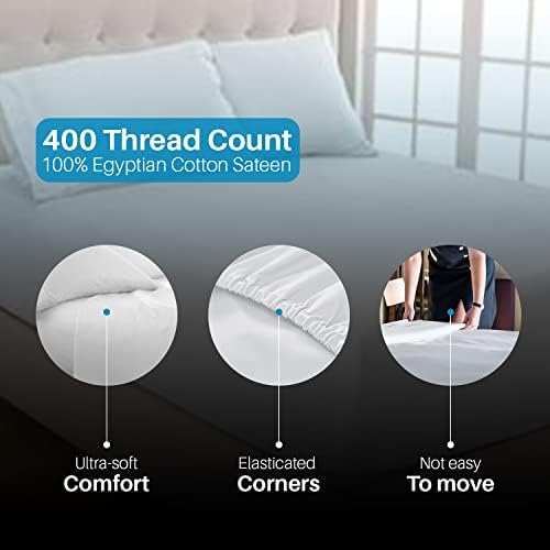 Divine Textiles 400 Thread Count 100% Egyptian Cotton Sateen Extra Deep Fitted Sheets 30cm 16inch, Small Double 4 Feet - White