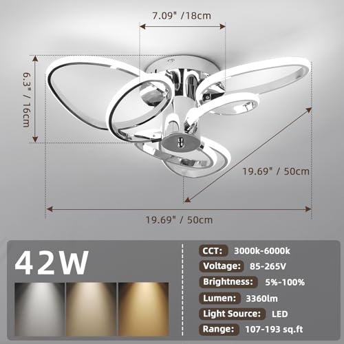 Plafonnier LED dimmable chromé avec télécommande pour salon - 4