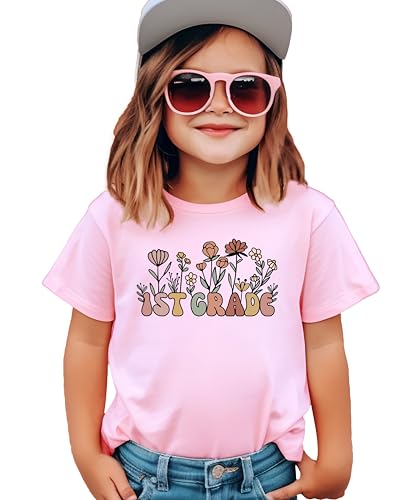 1st Grade Floral Shirt for Girls Cute Back to School Flower Graphic Tee for Kids