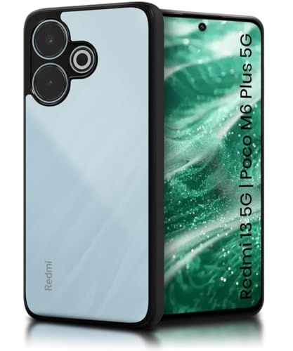 Image of WOW IMAGINE Shockproof Hybrid Back Cover for Mi Redmi 13 5G | Poco M6 Plus 5G | Hard Slim fit Back Case | PC & TPU | Clear Transparent Case - Black