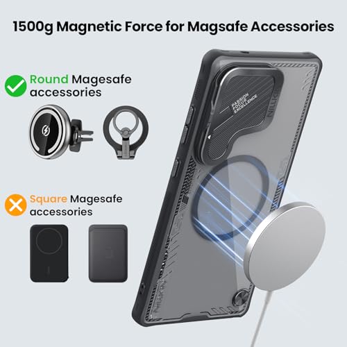 Image of Nillkin Magnetic for Galaxy S25 Ultra Case Clear, Compatible with Magsafe, Never Yellow & Biodegradable Material, Translucent Case with Kickstand & Camera Cover for Samsung Galaxy S25 Ultra, Black