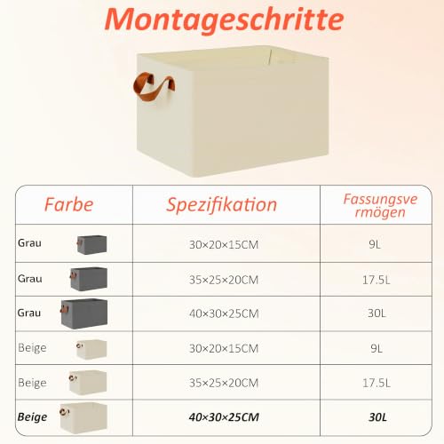 iEGrow Aufbewahrungsbox, 3er Set, faltbare Stoffbox mit Griffen, Aufbewahrung für Kleidung, 41 x 32 x 23 cm, Oxford… – Ansicht 2