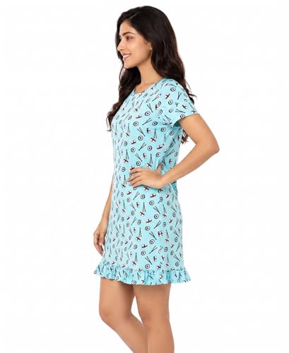 Image of Real Basics Women's Cotton Printed Knee Length Nightdress