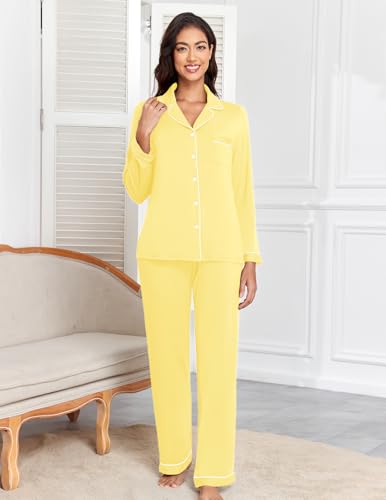 Image of Veseacky Women's Ribbed Knit Pajamas Set 2 Piece Warm Soft Loungewear Sleepwear Pjs S-XXL