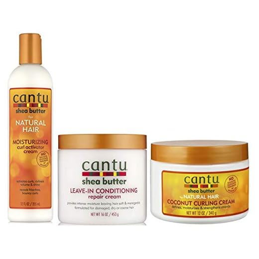 Cantu Moisturizing Curl Activator Cream 355 ml, Coconut Curling Cream 340 g met Leave in Conditioning Repair Cream 453 g