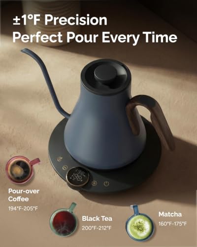 Image of INTASTING Gooseneck Electric Kettle, ±1℉ Temperature Control, Stainless Steel Inner, Quick Heating, for Pour Over Coffee, Brew Tea, Boil Hot Water, 0.9L (Navy Blue)