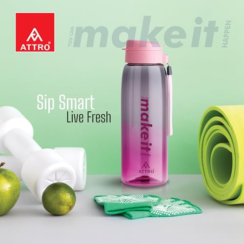 Image of ATTRO Sip Star Plastic Water Bottle - 1000ml, Pink, BPA Free, Leak-Proof, Durable Sports & Travel Bottle, Ideal for Gym, Office, School, Outdoor & Daily Use