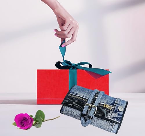 Upcycling Bifold Denim Wallet Decorated Snake skin PU leather Zipper and Buckle Accents Long Wallet Clutch Purse for Women (Black)2