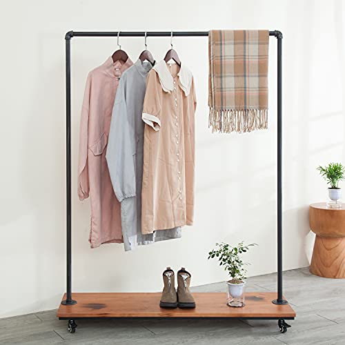 Wgx Design For You Industrial Pipe Clothing Rack Wood Garment Rack Pipeline Vintage Rolling Rack With Wheels(A) #TOP2
