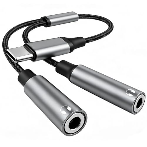 Lullu Adattatore per Cuffie USB C Jack 3.5 mm, Splitter Type USBC Jack Hi-Res 24Bit/96KHz Aux Aac Audio Cavo per iPhone 17 Pro Max/16 Plus/15 iPad Pro Air Macbook Galaxy S25 Ultra S24 S23 Pixel 8/7