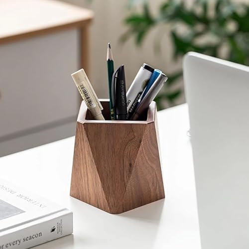 Image of ᵀᴹ Solid Wood Pen & Pencil Holder | Modern Desktop Organizer for Office & Home | Stylish Stationary Holder, Makeup Brush Organizer | Ideal Office Accessory & Gift