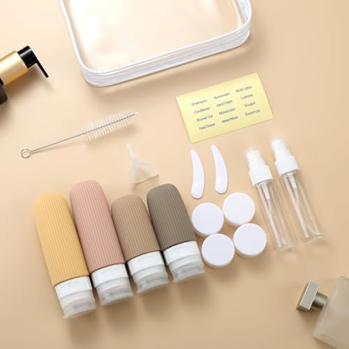Image of Lyrovo 16 Pack Travel Bottles Set TSA Approved Leak Proof Silicone Squeezable Containers for Toiletries Refillable Travel Accessories for Conditioner Shampoo Lotion & Body Wash (Apricot)