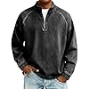Quarter Zip Pullover Men 2026 Vintage Washed Distressed Denim Sweatshirt Casual Stand Collar Long Sleeve Polo Shirts Clothes 1/4 Zip Jumper Mens Faux Jean Shirt, A01-Black, M #2