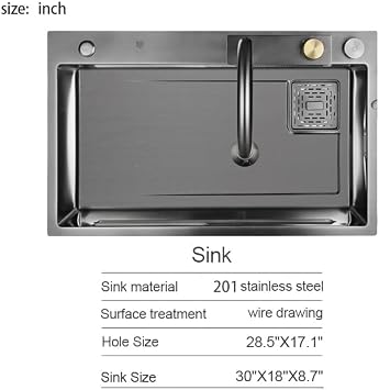 New Stainless Steel Waterfall Kitchen Sink 30x 18 Kitchen Sink Workstation Ledge (Dark grey)