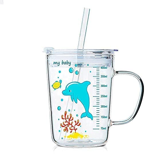 Image of Glass Tumbler with Lid Silicon Straw and Handle Coffee Tea Milk Mug for Home Office and Traveling Espresso Chocolate & Beverage, Mocha, Cappuccino, Shake, Juice Mug 400ML(Classic)