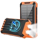 30000mAh Wireless Solar Power Bank with 4 Built in Cables with USB C 6 Outputs & 2 Inputs for iPhone、Samsung etc, Shockproof,Dustproof, with LED Flashlight,Perfect for Outdoor & Daily Commute（Orange）