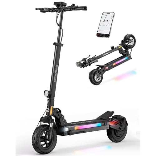 Electric Scooter Adults, 800-1000W Motor & 31MPH Peak Portable E-Scooter, Up to 31 Miles Range, 10" Off-Road PneumaticTires, Dual Suspension & Brakes System, RGB Lights & APP Control ES6-Bla