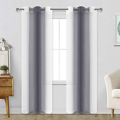 Hiasan Ombre Sheer Curtains Grey Gradient, 42 x 84 Inches Long, 2 Panels