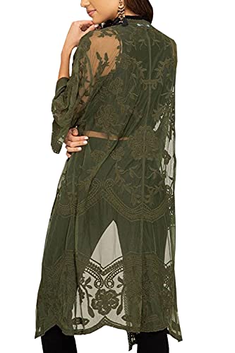 Kimono largo de encaje verde ideal como vestido de playa para tus vacaciones