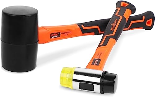 BRIMIX 2 pcs mazo de goma, maza martillo de nylon para instalación de cerámica, baldosas, alicatado, mango de fibra de vidrio ergonómico.