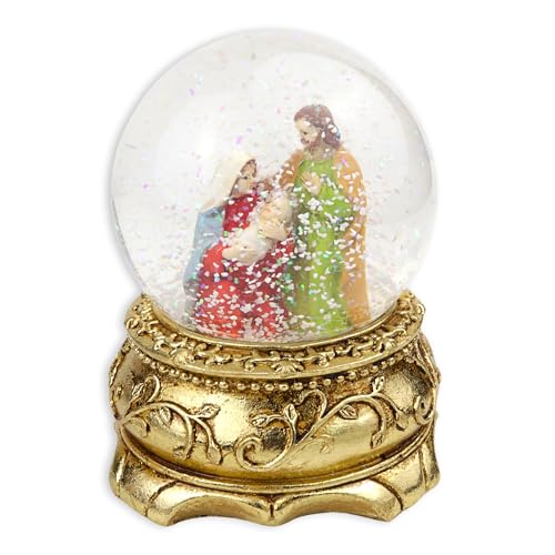 Needzo Nativity Scene Snow Globe, Holy Family Glitter Dome, Christmas Decorations, 4.5 Inches