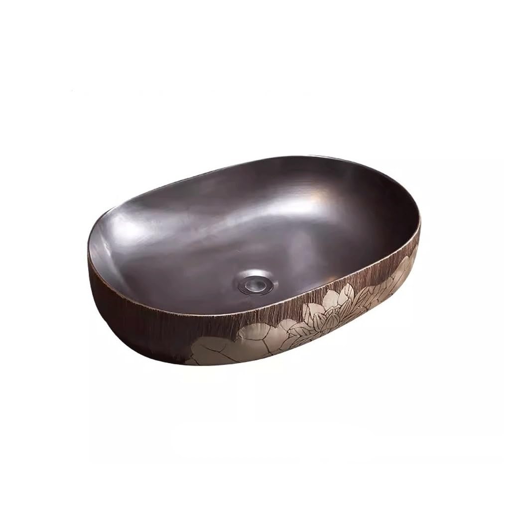 Gljtuo One Color Vessel Sinks, Drain Sink Retro Countertop Wash Basin Small Size Home Balcony Bathroom Round Wash Basin Single Basin Farmhouse Sink,-A