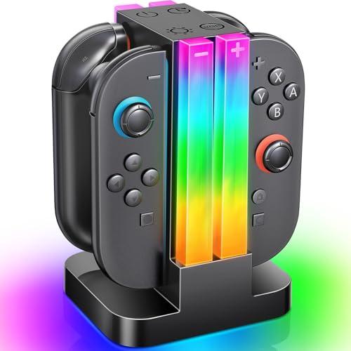 Wenocally Switch 2-Controller-Ladestation, kompatibel mit Nintendo Switch 2 für Joy-Con und OLED-Modell-Controller mit 6 RGB-Lichtmodi und Timerfunktion, Ladestation Tasche Aufbewahrung