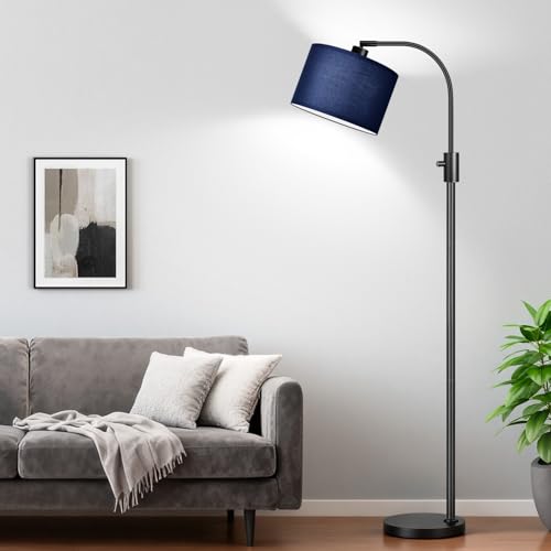 Image of Nintiue Upgraded Modern Arc Dimmable Tall Standing Floor Lamp with Blue Shade, 1200 Lumens LED Bulb Included, for Living & Reading Room, Bedroom, Office & Nursery, Black
