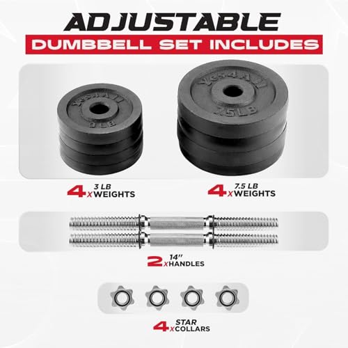 Image of Yes4All Old School Adjustable Dumbbell Set with Weight Plates, Star Lock Collars /Connector, 40lbs to 200lbs Adjustable Weight Plates Set