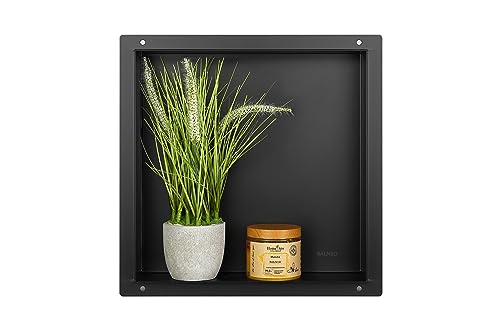 Balneo Wall-Box NO Rim - Schwarz Nische Edelstahl - Schwarz Wandnische Dusche - Wasserdicht - Flexibler Nischeneinbau - Nische für Badutensilien - ohne Fliesen - 30x30x7 cm
