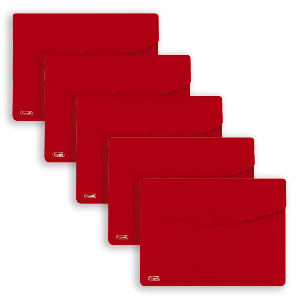 FAVORIT 400159214 Envelopes with Sprint Button A4 Polypropylene Matte Red (Pack of 5)