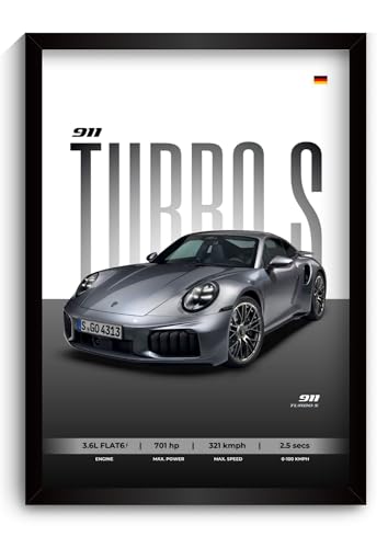 Image of Porche 911 Poster | Framed A4 Sized (31 x 23 cm) | 911 Turbo Car Porche Posters for Wall, Gift for Boys | Supercar Frames | Poster Sportscar Frame | Car Posters for Wall, Bedroom, Hostel, Study Desk (F 157)