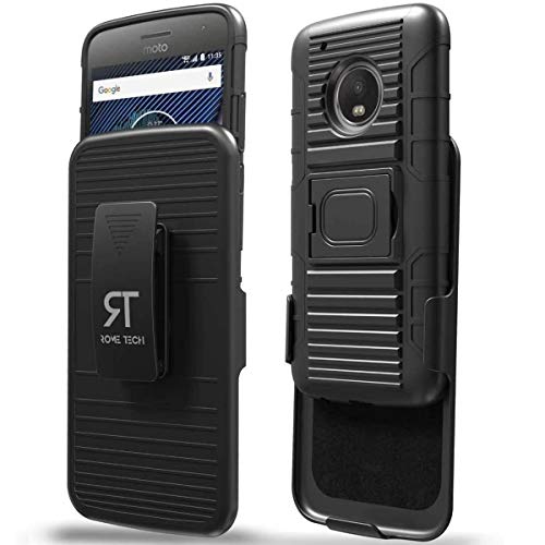 Rome Tech Dual Layer Case with Belt Clip for Moto G5 Plus - Protective Heavy Duty Holster Case with Kickstand Swivel for Motorola G5 Plus - Black