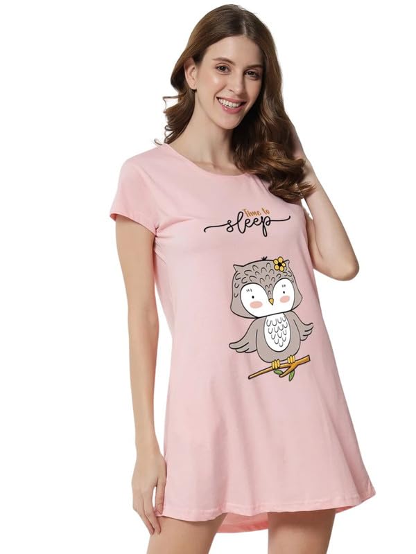 Image of Fflirtygo Women's Cotton Nighty | Printed Knee Length Night Gown |Relaxed Fit Nightwear |Short Nightdress| Long T-Shirt | Sleepwear & Casual Wear Nighty (Pack of 2)
