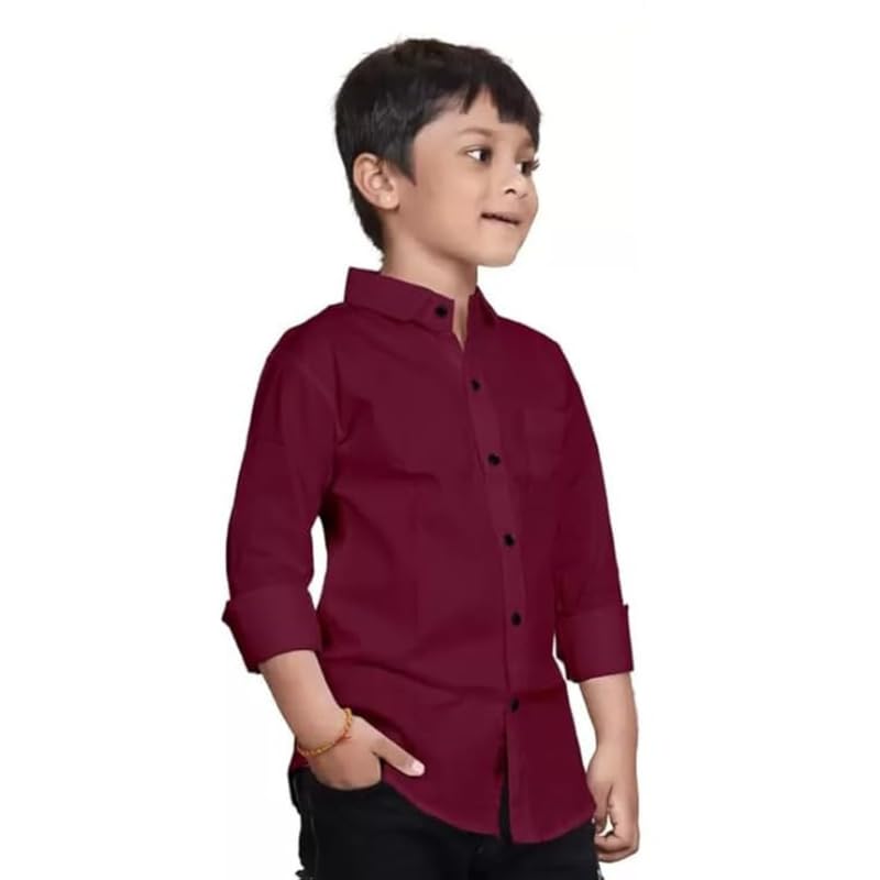 Image of Boys Cotton Blend Solid Full Sleeve Shirt with Spread Collar ? Casual Shirt for Kids