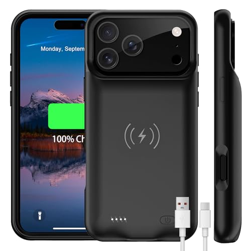 TYHDGHJ Battery Case Charger Made for iPhone 17 Pro Max Type-C Ultra Slim Protective Charging Case Wireless Slim 8500mAh Portable Rechargeable Charger - Black (2025)