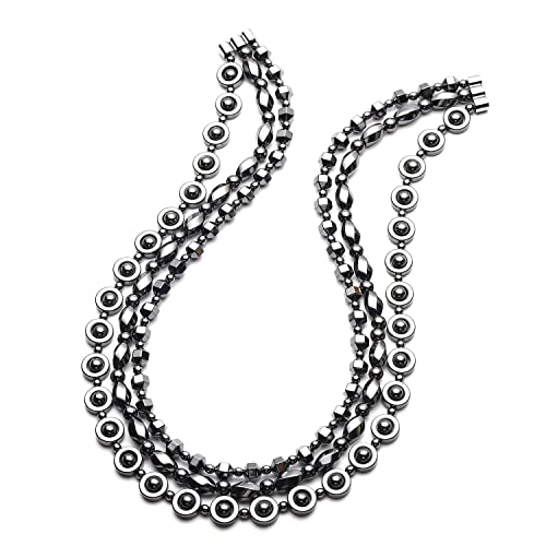Shop Lc Hematite Necklace - Set Of 3 Multi Strand Beaded Necklace - Layered Statement Necklaces For Women Bead Necklace - 20" Length - Costume Jewelry For Women Birthday Gifts #TOP26