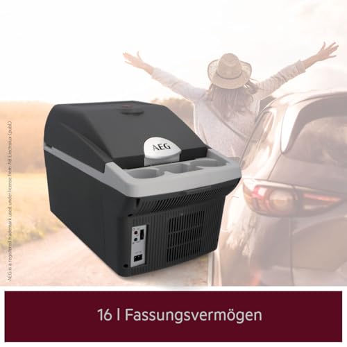 AEG Automotive Board-Bar BK 16 Thermoelektrische Kühl- und Warmhaltebox 16 Liter, 12 Volt für Auto und Steckdose, anschnallbar im PKW