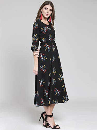 Image of Sera Women's Floral Black Polyester Anarkali Fusion Calf Length Kurta