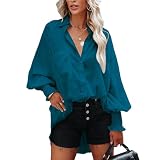 Camisa de Mujer de Manga Larga con Tapeta de Botones y Bolsillo Delantero, Cómoda y Transpirable, para Oficina, Ocio y Compras. (M)