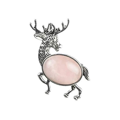 KAMRESH Sika Deer Brooches Pendant Natural Stone Reindeer Crystal Healing Reiking Charm Chakra Brooch Clip Steel Vintage Necklace Fashion Gift Cover