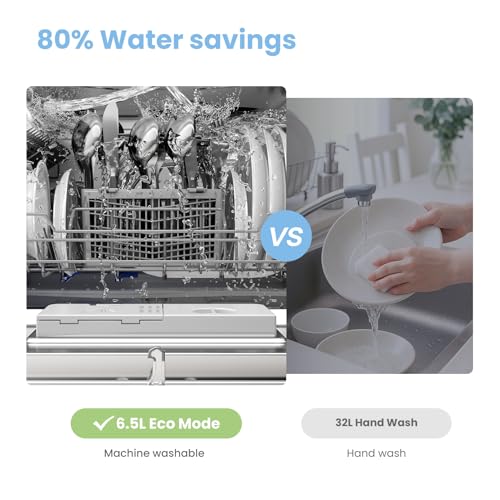 COMFEE' Table Top Dishwasher with 6 Place Settings, Mini Countertop Dishwasher for Small Families, Couples, LED display, Delay Start, 47dB Quiet Noise, White
