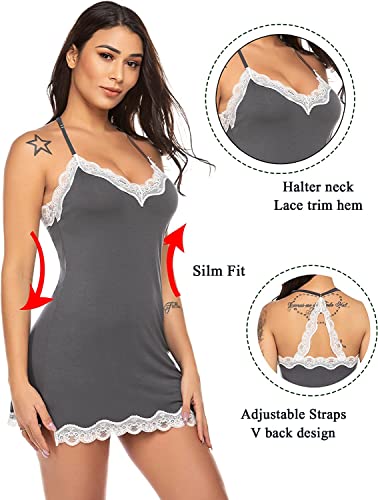Image of Avidlove Womens Nightgown Sexy Lace Sleepwear V Neck Full Slip Chemise Lingerie Cotton Night Gowns Babydoll Sleepshirt