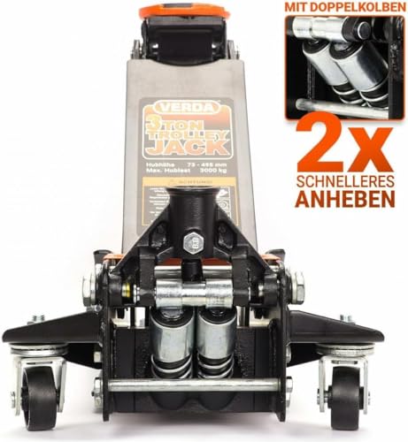 Verda Wagenheber hydraulisch 3T, 75-515mm, 2X Gummi, mit Schmiernippel, Montagehandschuhe Extra...