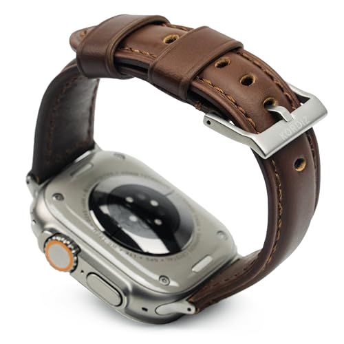 KORDIZ Traditional Leather Band | Compatible with Apple Watch ULTRA & ULTRA 2 | Band Men Women | Full Grain Genuine Leather Wristband Replacement Band for iWatch Apple Watch 49mm (ULTRA 49mm | Dark Brown)