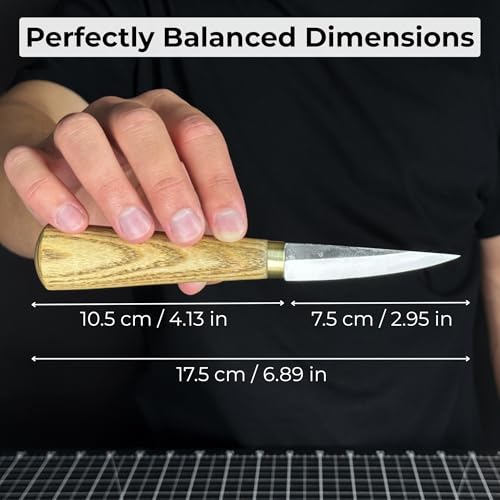 Image of Sharky Whittling Knife - Hand-Forged Sloyd Wood Carving Tool - 2.95 in (7.5 cm) Blade with Leather Sheath - Professional Whittle Knife for Fine Detail & Rough Cuts