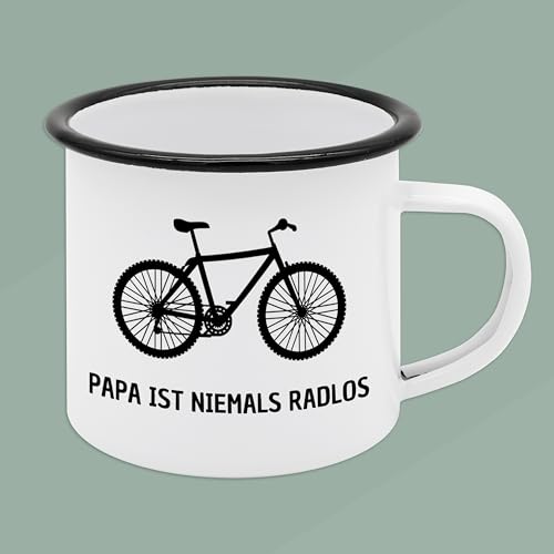 ABENTEUERNAH Tasse Fahrrad, Kaffeetasse Camper, Outdoortasse Angler, Emailletasse Mann, Fahrradgeschenk, Vatertag Geschenk, Becher, Outdoor Flasche personalisiert (Papa niemals ratlos)
