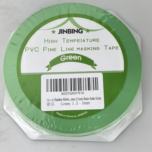 JINBING Grün Fineline Klebeband, Vinyl, für Kurven 6 Rollen 1.5mm 2mm 2.5mm 3mm 4mm 5mm