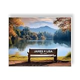 Personalized Couple Canvas Wall Art – Lovers Names on Park Bench with Date, Custom Framed Canvas, Romantic Anniversary Wedding Gift for Couples Valentine 2026 (Love 3)